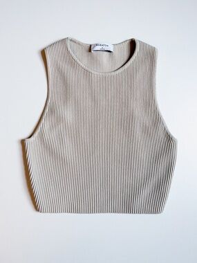 Babaton Neutral Ribbed Tank Top in Light Beige